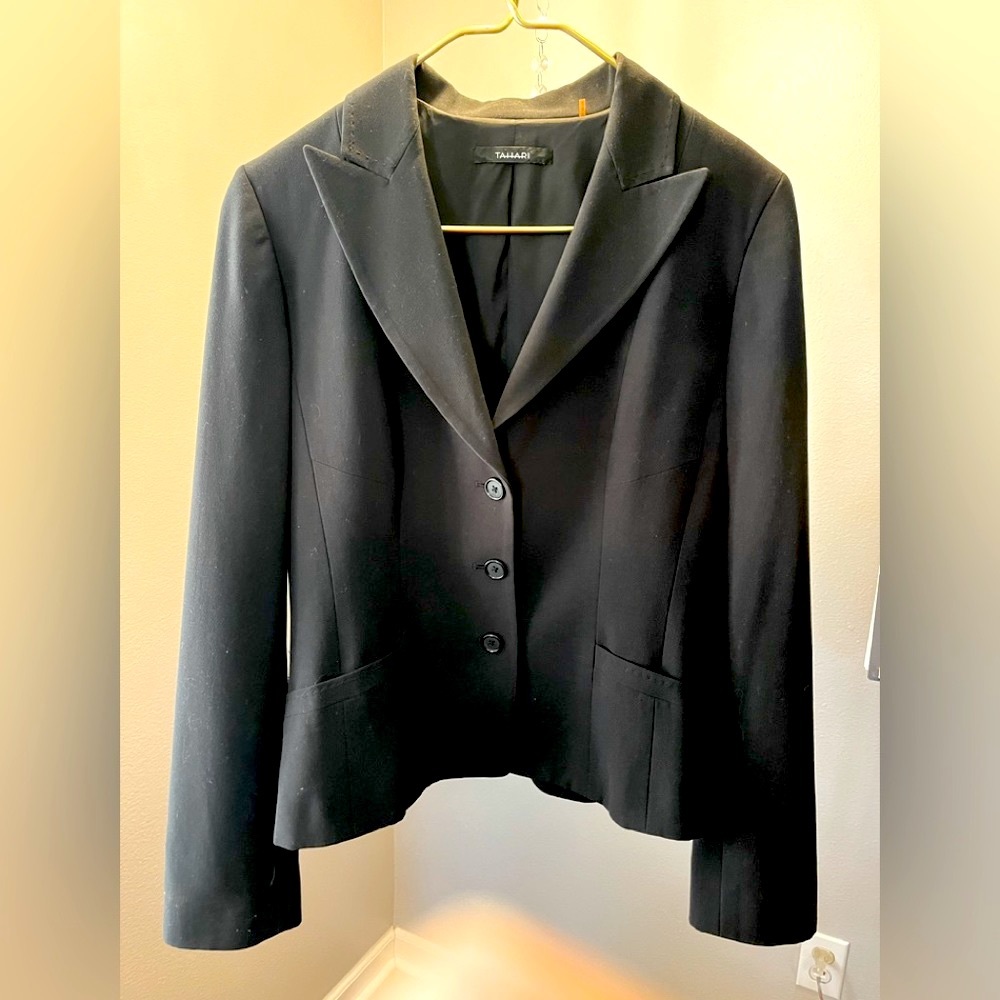 Tahari Black Lined Jacket with hand stitching detail